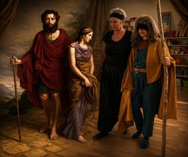 Mythe-theatre-de-guerison-Oedipe-Antigone_ecole-art-therapie-catherine-jenny_600x500px_V2 Oedipe et Antigone représentés en peinture et lors d'un théâtre de guérison